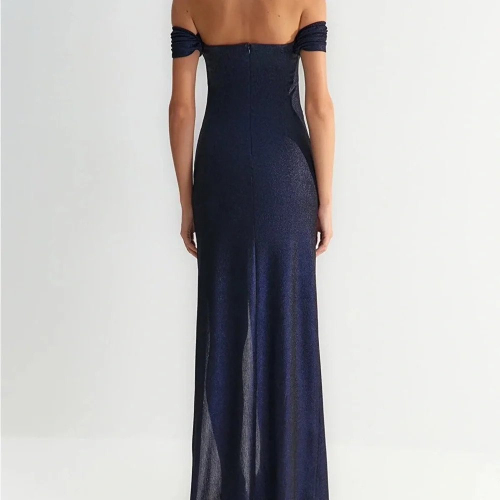 Long Navy Gown w/ Gold Sun Accents, size XXS/XS - Picture 4 of 7